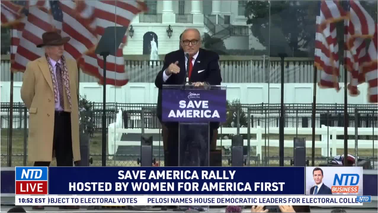 Eastman and Guiliani speak outside capitol on constitutional process