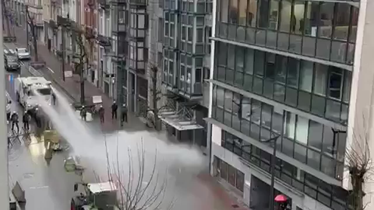 Police used water cannons against the farmers at EU headquarters, Brussels