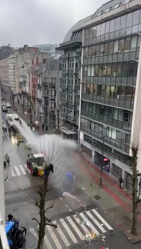Police used water cannons against the farmers at EU headquarters, Brussels