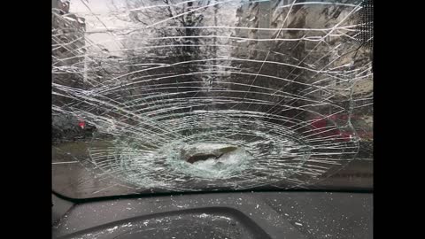 Metal Pipe Launched from Highway Smashes Through Windshield