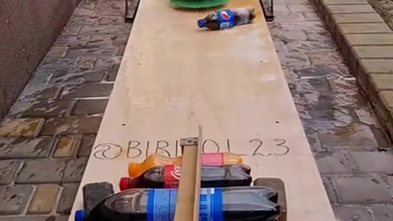 Cutting experiment with bottles juice and cold drinks