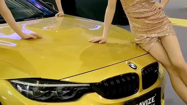 yellow sports car and model