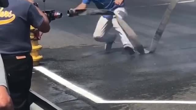 funny skills by fire department racers