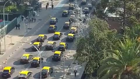 Demonstration by taxis in the center of Santiago in Chile against rising fuel prices