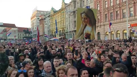 Zagreb, Croatia: Vaccine Passport Protesters Chant "We are not Giving You Are Children"