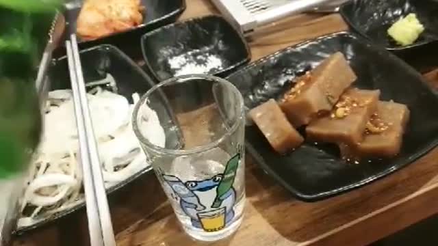 Korean traditional liquor Soju and meat