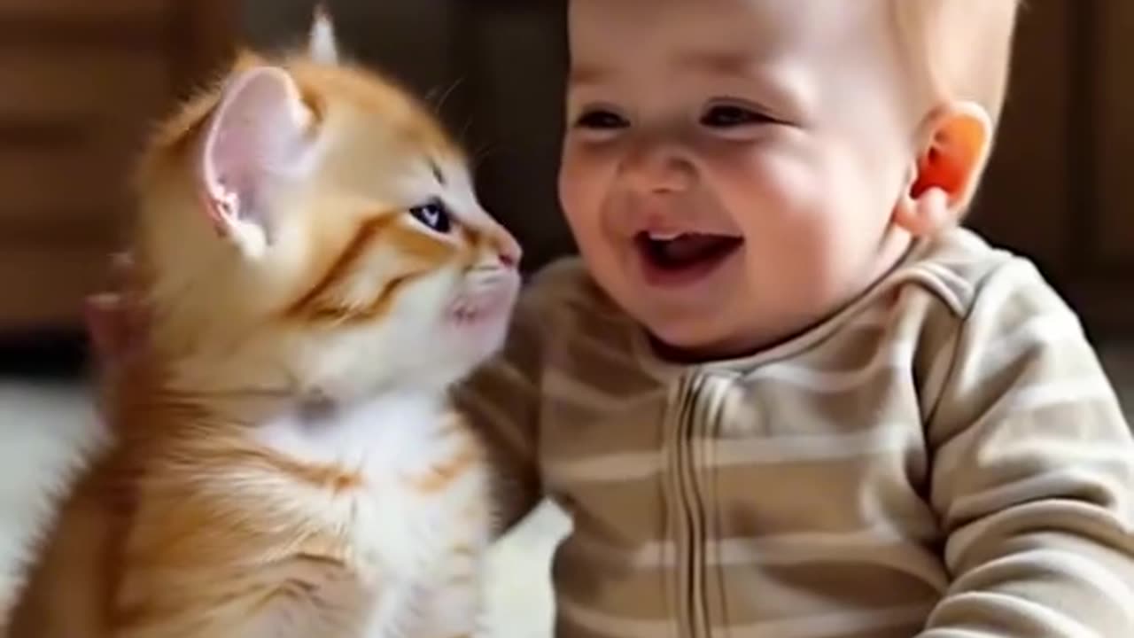 Cute and funny babies playing with cute cat 😺