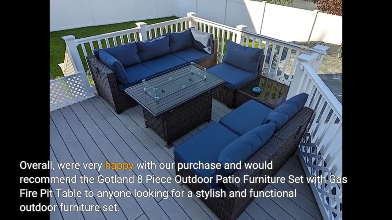 Read Reviews: Gotland 8 Piece Outdoor Patio Furniture Set with Gas Fire Pit Table Patio Furnitu...