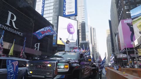 Trump Victory Car Parade rolls through Times Square, NYC.