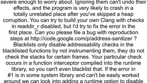 How to make AddressSanitizer not stop after one error and other issues