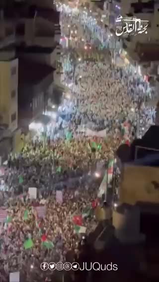 Huge crowds take to the streets of Amman, Jordan to support the war against Israel.