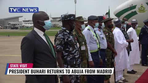 VIDEO: Pres. Buhari Returns to Abuja From Spain