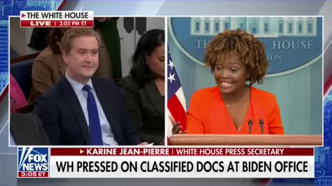 Peter Doocy presses Karine Jean-Pierre on Biden classified docs #shorts #shortsvideo #shortsfeed