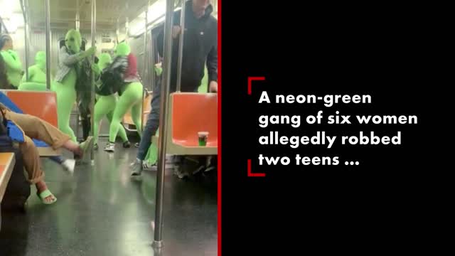 VIDEO: Female menaces in bizarre neon leotards attack Times Square straphangers | New York Post