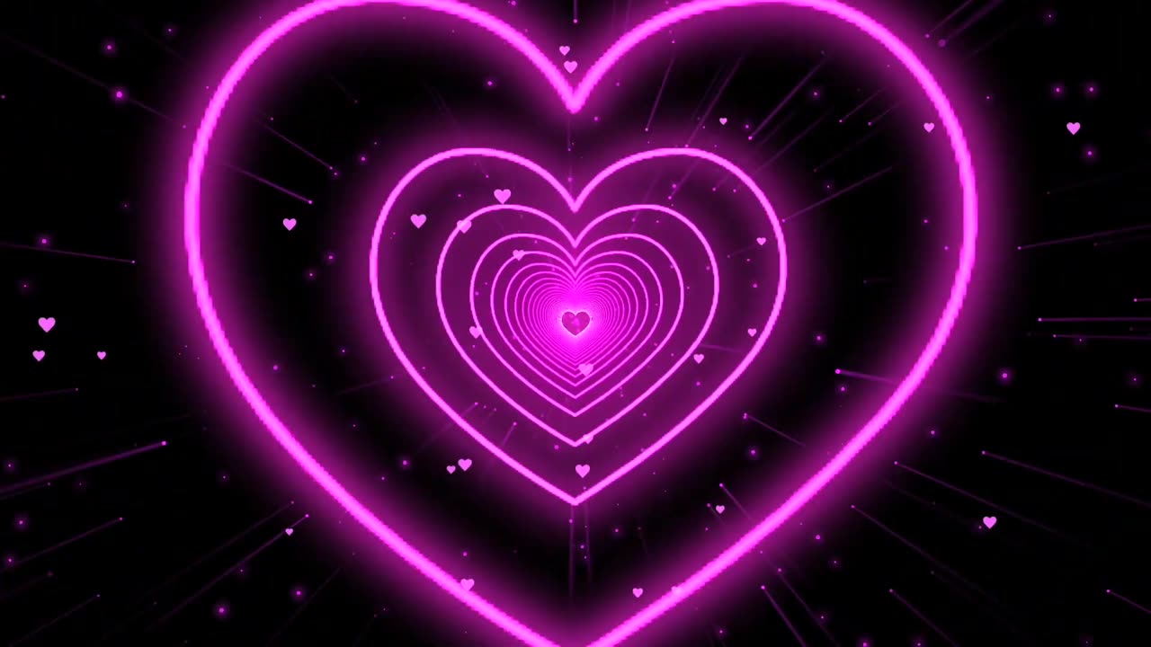 1064. Heart Tunnel Videođź’—Pink Neon Lights Heart Motion Background Heart