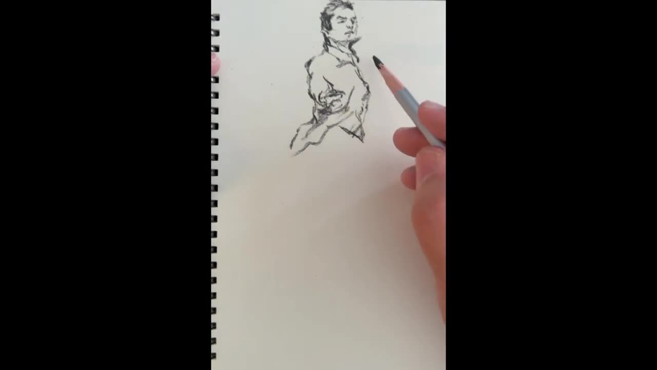 Portrait: A ballet teacher of charcoal drawing.