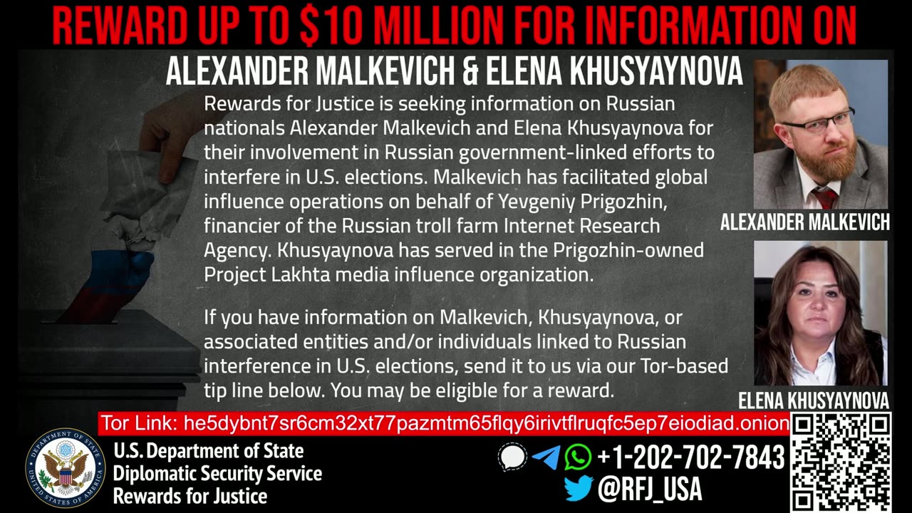 Rewards for Justice is seeking information on Alexander Malkevich, a Russian