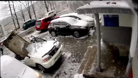 Man cheats death after huge concrete slab falls onto his car