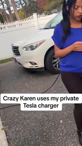 Entitled Karen Steals Electricity To Charge Her Tesla, But It's Ok Cuz Her Man