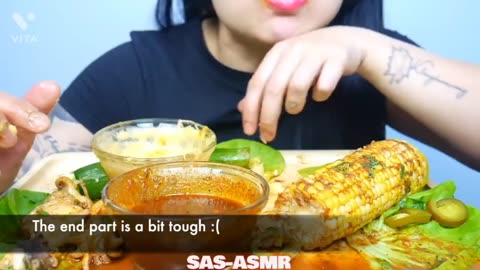 ASMR spicy SEAFOOD boil eggs, corn, enoki mushrooms eating asmr mukbang seafood compilation