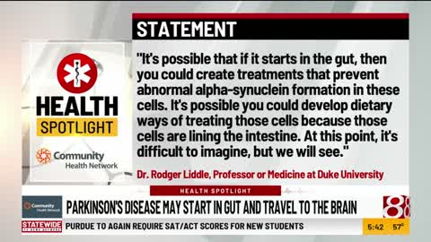 Health Spotlight: Parkinson's disease may start in gut and travel to the brain