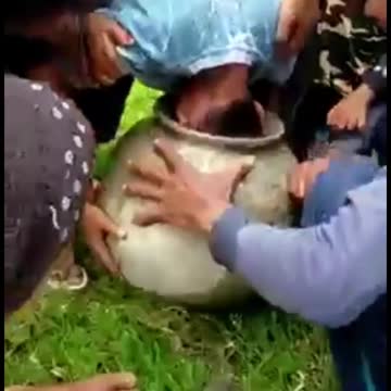 child's head in the barrel