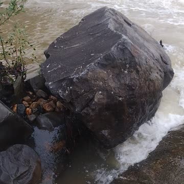 Water flowing around rock
