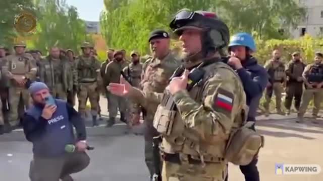 Chechen field Commander makes a speech to his brave men