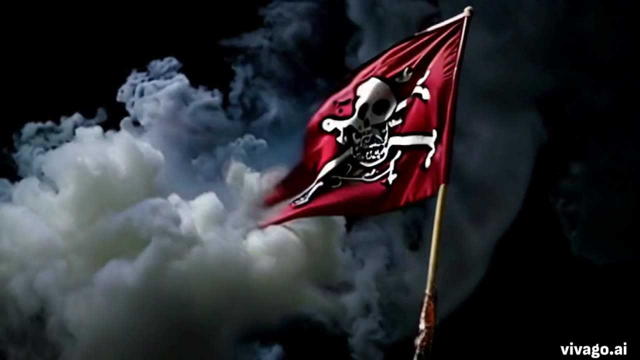 Billowing pirates flag color smoke on a dark background.