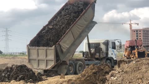 Amazing!!! Bulldozer Action Moving Dirt Filling Connect The Road