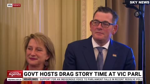 🇦🇺Drag event organised by Dan Andrews. Notice the paedophile flag mounted proudly
