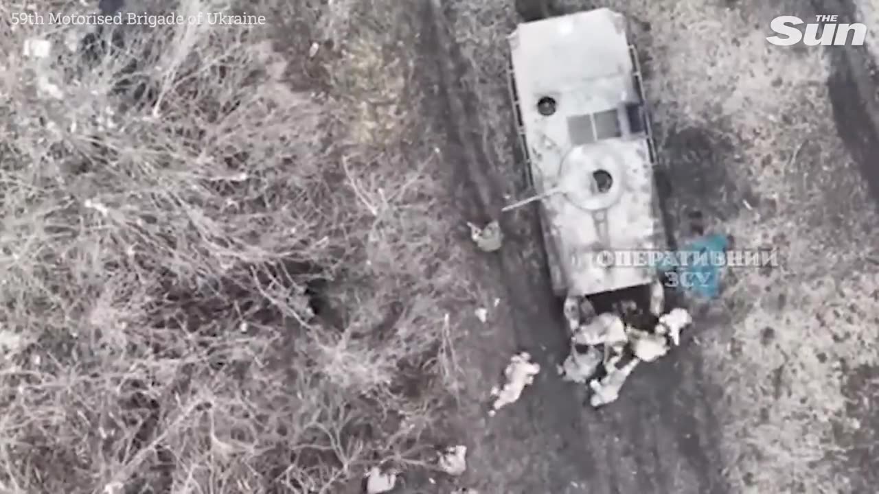 Ukrainian Ground Forces stop advancing Russian troops and drop GRENADES on them