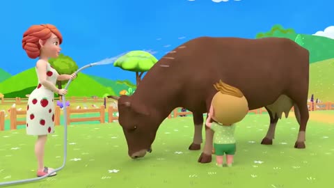 Bolo kids play with colorful cows on the farm education video & kids