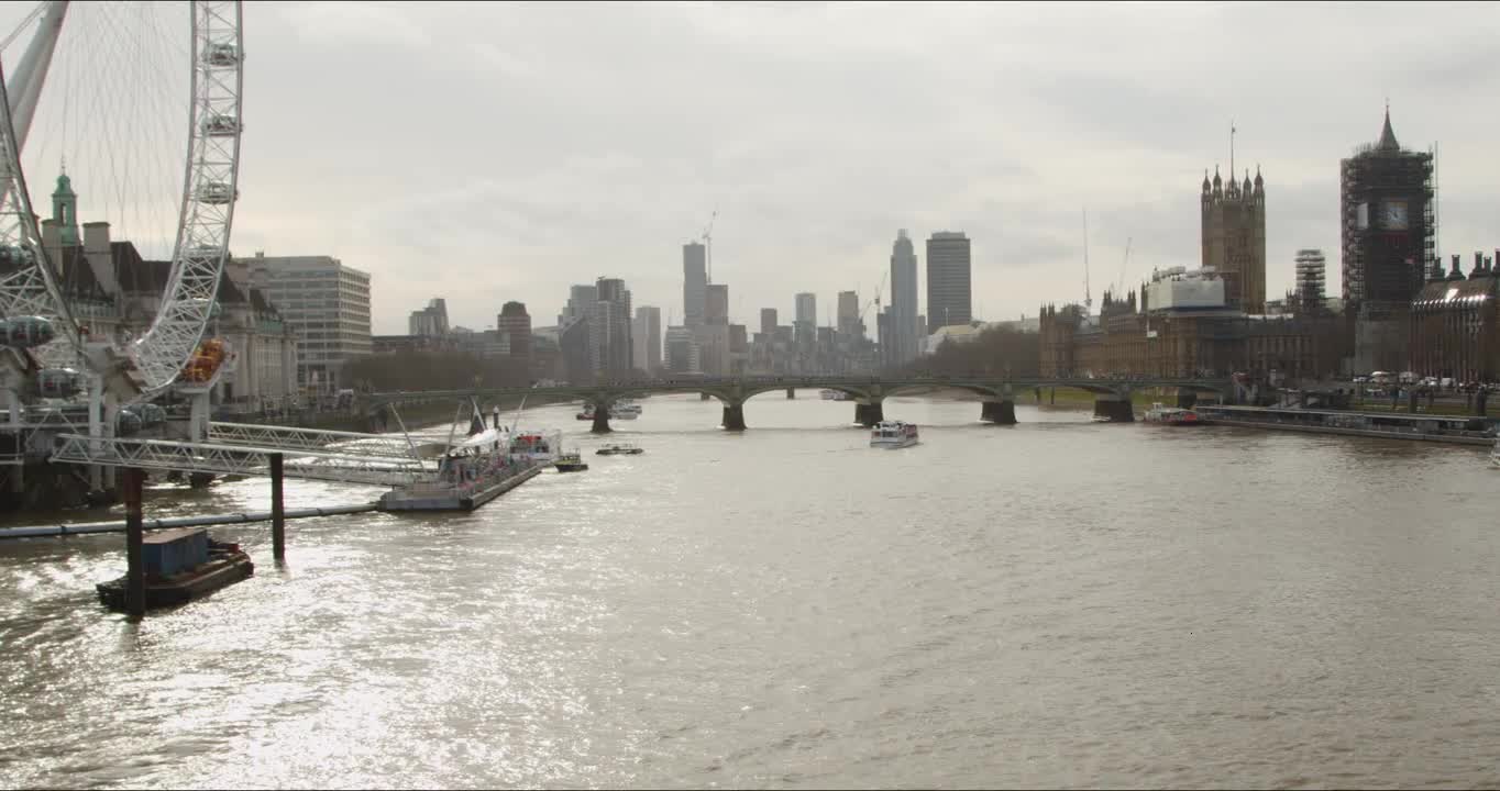 Pan Of London Cityscape From The River Thames