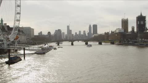 Pan Of London Cityscape From The River Thames