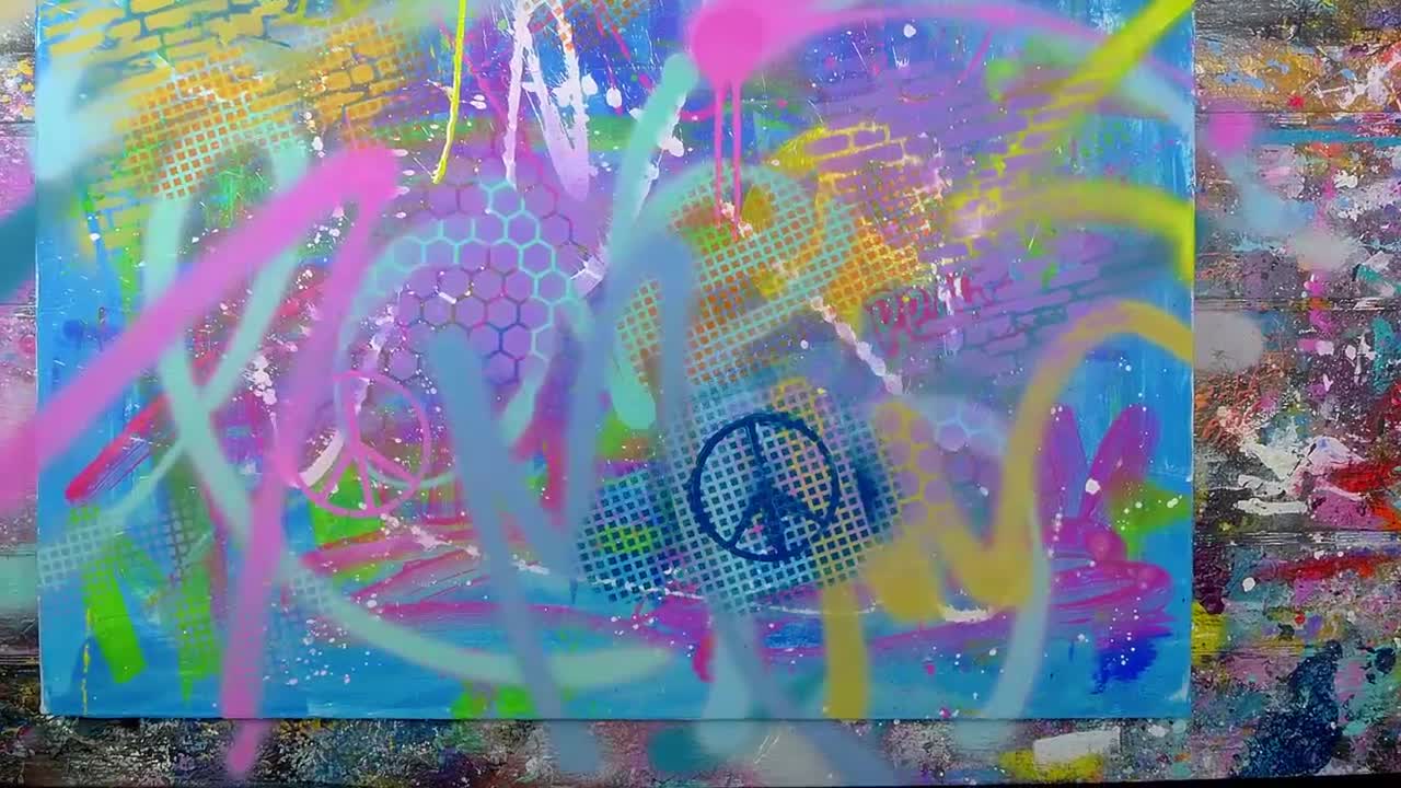 Colorful Pop Art / Abstract Painting Demo With Stencils | Peace5