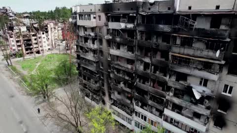 Drone footage shows devastation in war-torn Irpin