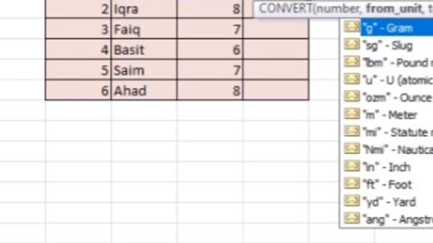 MS Excel Unit Conversion.