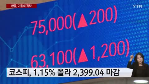 환율, 한달 여 만에 1,400 밑돌아...코스피도 1%이상 상승