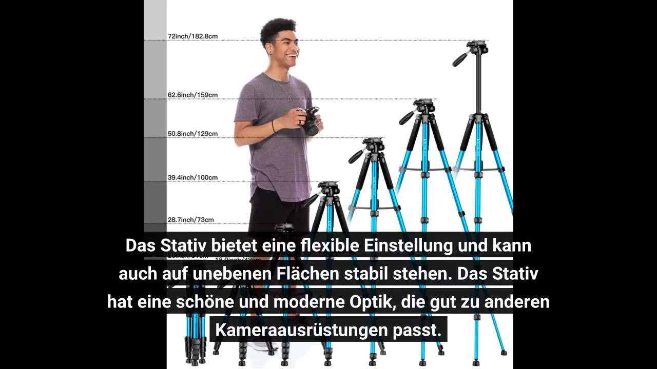 Victiv Kamera Stativ mit 52–160-185cm Höhe, leichtes Camera Tripod mit Abnehmbar 3-Wege-Kopf