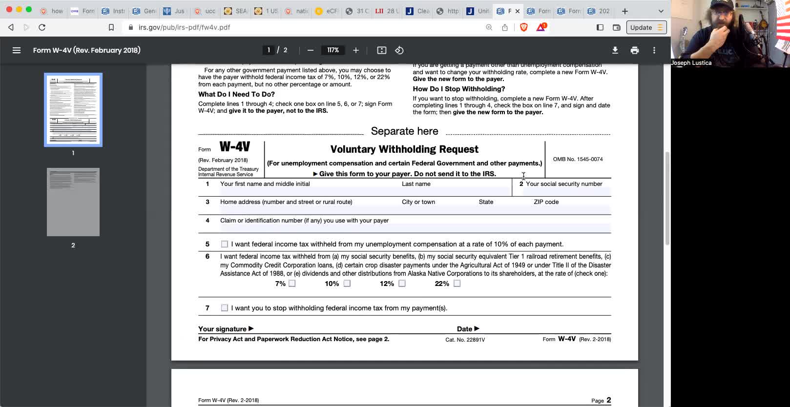 The difference between W-4V, W-8BEN, W-8BEN-E and the 1040-NR