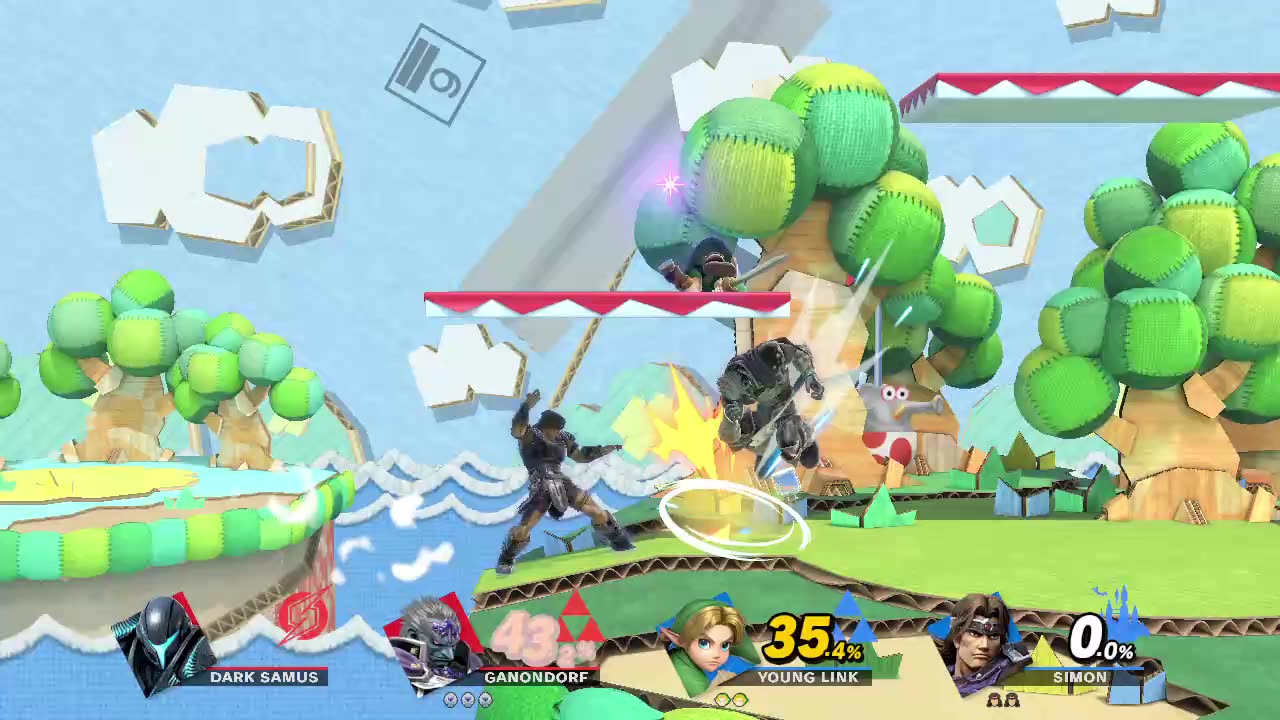 Dark Samus and Ganondorf Vs Young Link and Simon on Yoshi's Story (Super Smash Bros Ultimate)