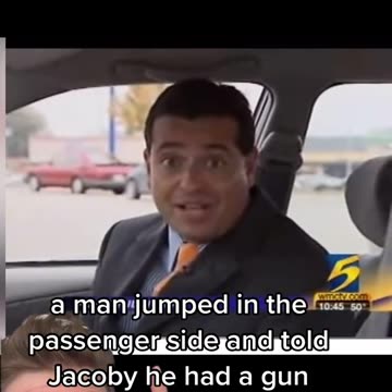 A woman about to be mugged in parking lot....