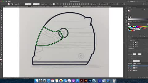 Illustrator how to draw an F1 racing helmet part three.