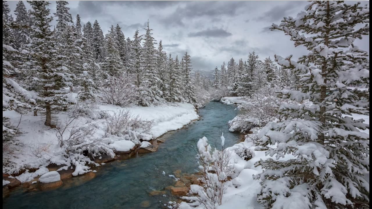 Most Beautiful Winter Lake View with Soothing Water Flowing Sound |Relaxing Nature Video