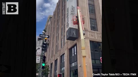 "X" Projected on Twitter HQ, Twitter Sign Removed from Building Next Day