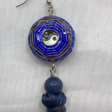 Handmade + Knotting Unique Bracelet and Earrings Set with Cloisonné Yin/Yang