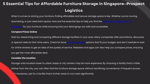 5 Essential Tips for Affordable Furniture Storage in Singapore — Prospect Logistics