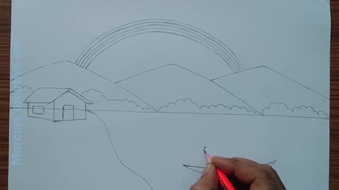 How to draw a beautiful rainbow scenery