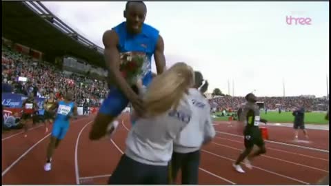 Usain bolt crashes into a flower girl